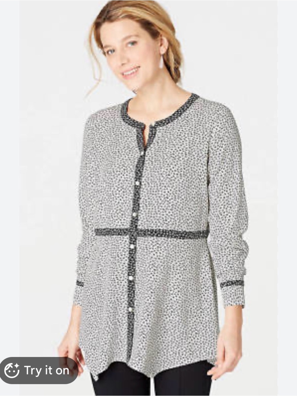 J. Jill NWTs Black and White Printed Button up shirt, 100% rayon